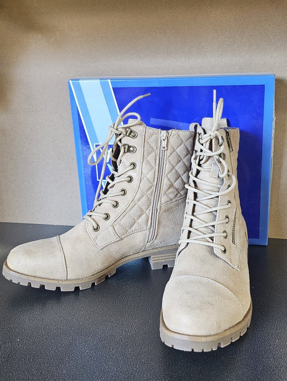 Faux Suede Quilted Combat & Lace-up Boots